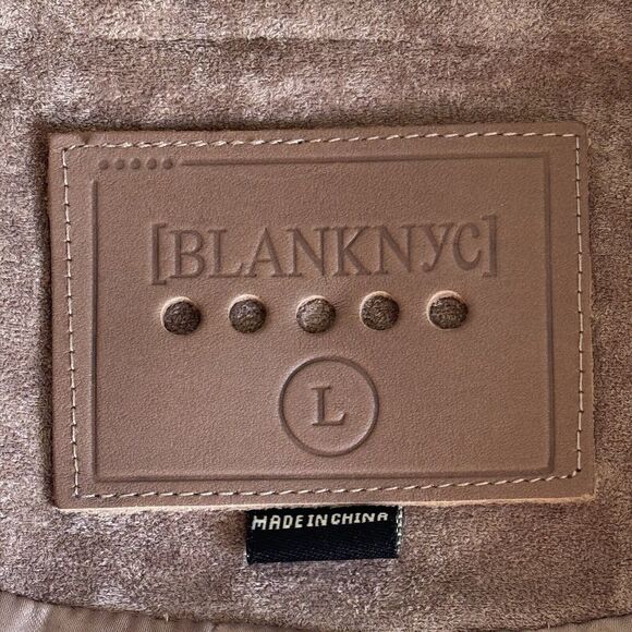 BLANK NYC Faux Suede Moto Jacket Size Large Tan Asymmetrical Zip Up Lined Grunge - Picture 8 of 15